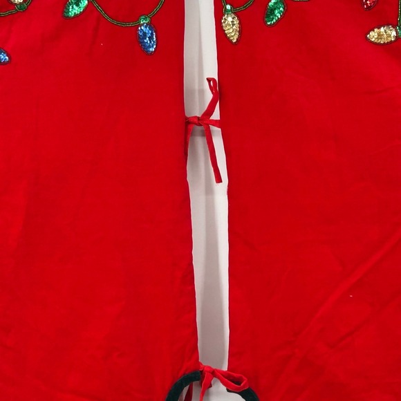Vintage Christmas Tree Skirt Red Velvet Sequin Lights Tree Ornament Star 56 " - Picture 10 of 13